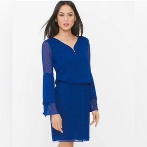 White House Black Market Blue Swiss Dot Smock Waist Blouson Dress 00